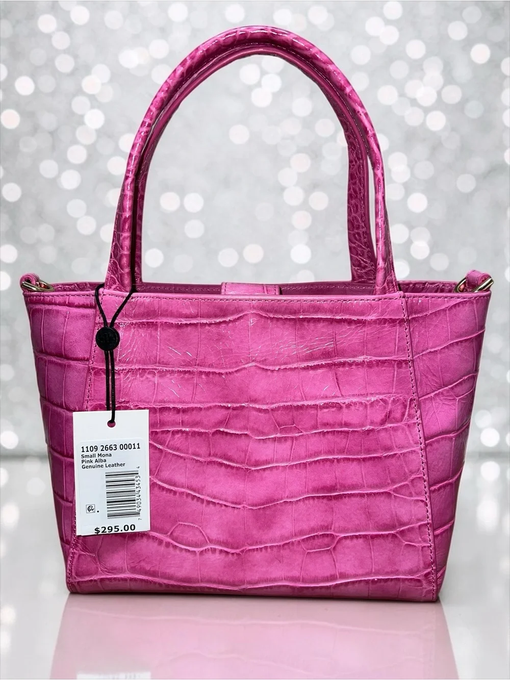 NWT Brahmin Leather Small Mona Tote and Pouch Set, Pink Alba